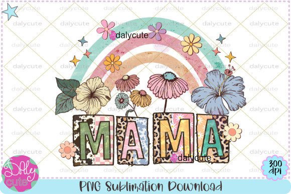 Download Mama Retro Rainbow Boho Flowers PNG - Premium Resources