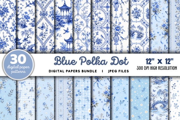 Download Blue Polka Dot Digital Patterns Bundle - Digital patterns Collection