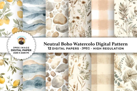 Download Neutral Boho Watercolor Digital Patterns - Digital patterns Collection