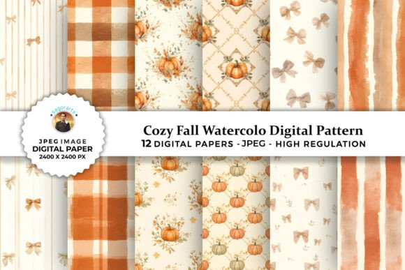 Download Cozy Fall Watercolor Digital Patterns - Digital patterns Collection