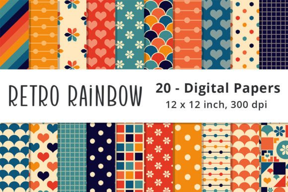 Download Retro Rainbow Color Scrapbooking Papers - Retro rainbow Collection