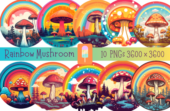 Download Retro Rainbow Mushroom Groovy Bundle - Premium Resources
